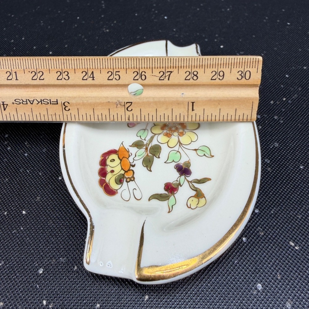 Zsolnay Hungary Hand Painted Porcelain Ashtray Floral Butterfly Gold Trim 4x3 - Picture 3 of 11